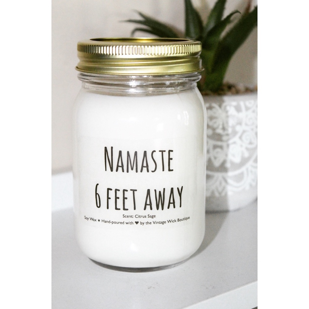🌟SALE🌟 “Namaste 6 feet away” 8oz SOY candle - Picture 1 of 3
